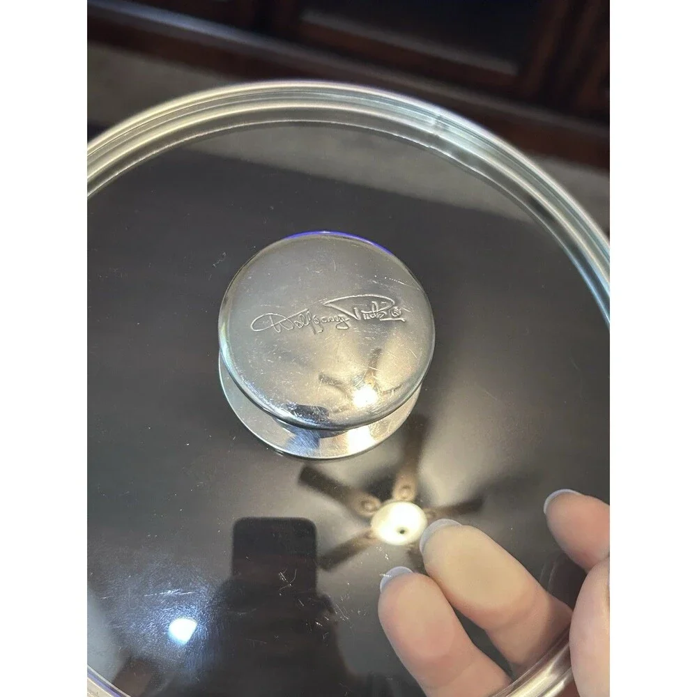 Wolfgang Puck 7.5” Tempered Glass Replacement Lid Only Stainless Steel Rim Knob